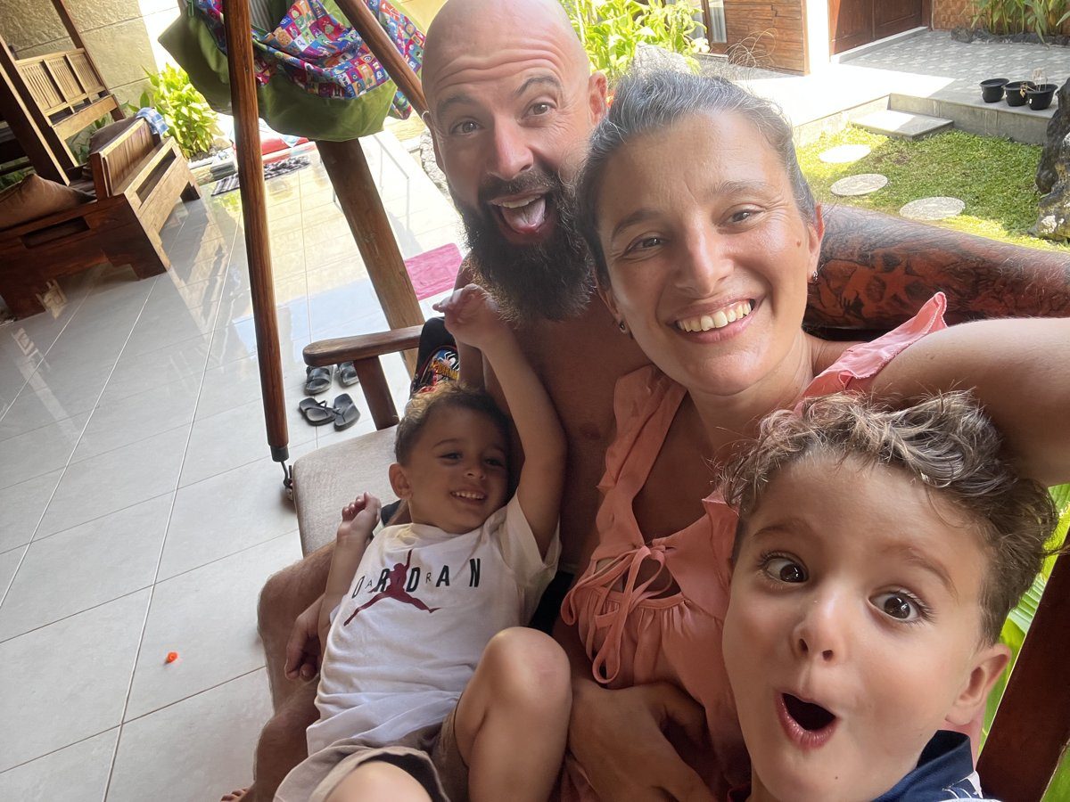 The family relaxing together in Bali