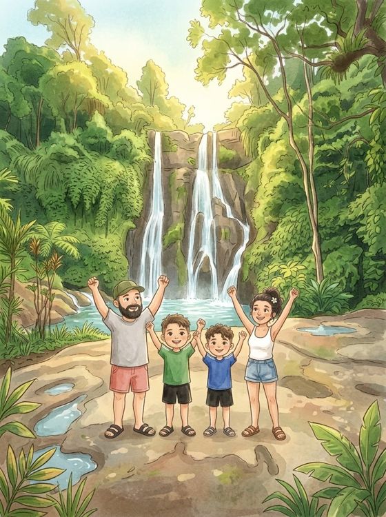 The same moment painted as a picture book page