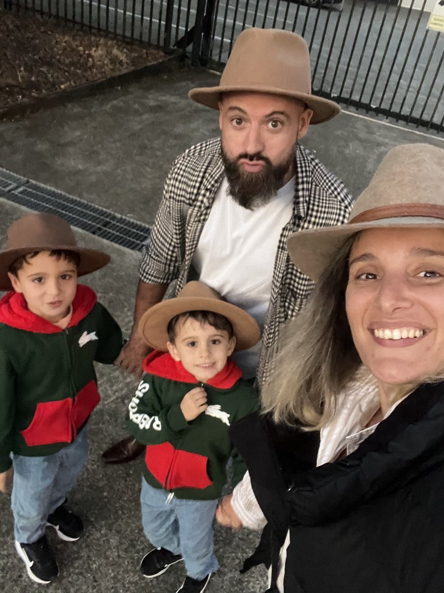 Family outing wearing matching hats